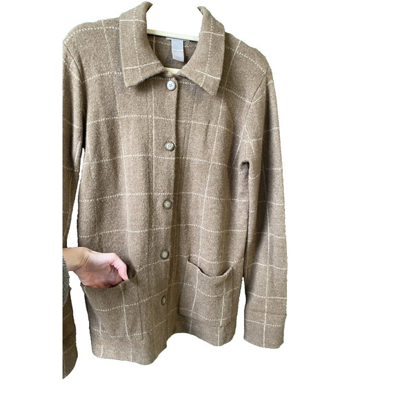 100% Lambswool Womens Size Small Tan Casual Cardigan Grandma Core Preppy Office - Picture 4 of 9